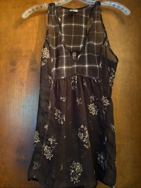 Sheer floral and plaid tunic racerback